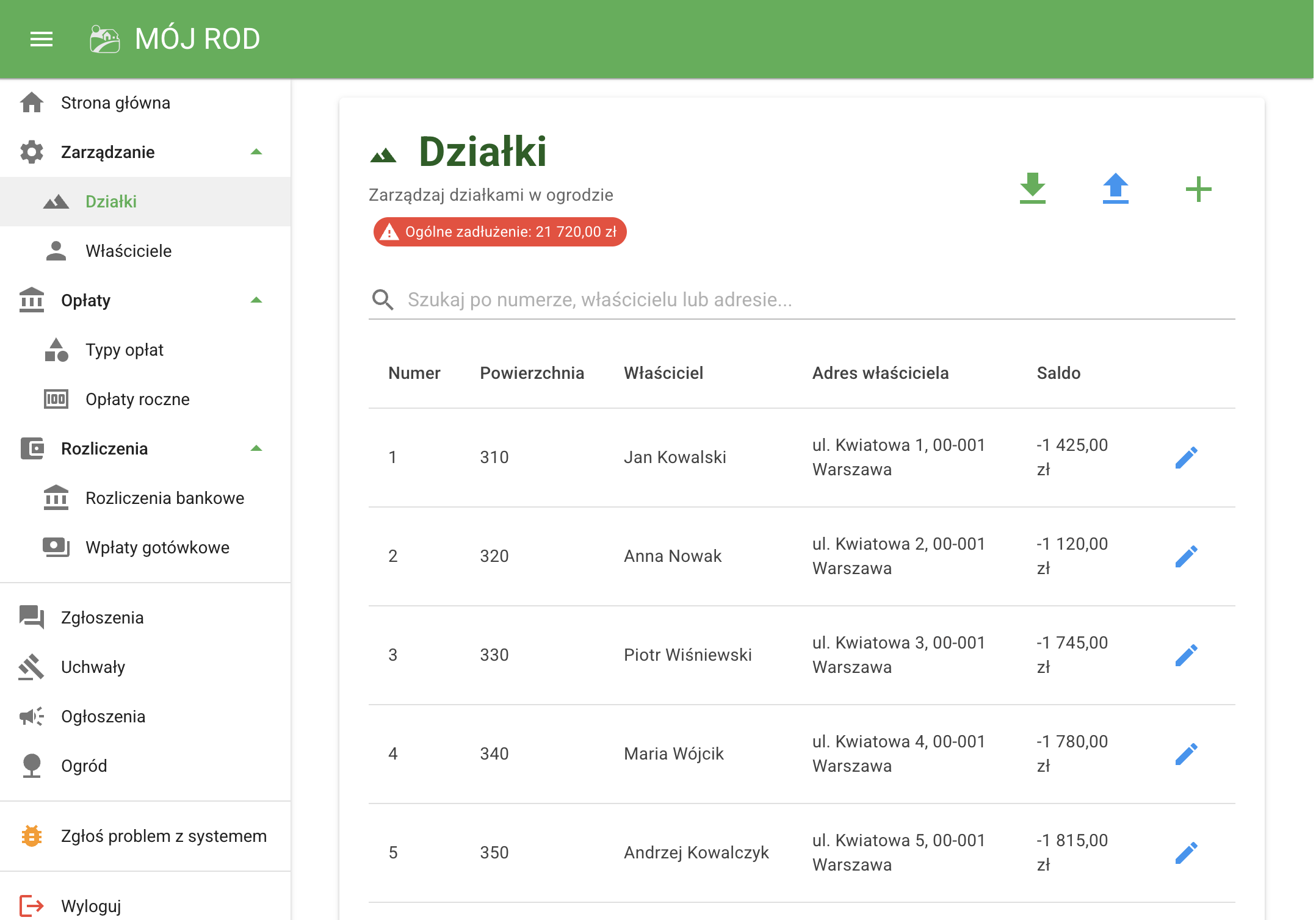 Ewidencja działek ROD - baza właścicieli i numerów działek