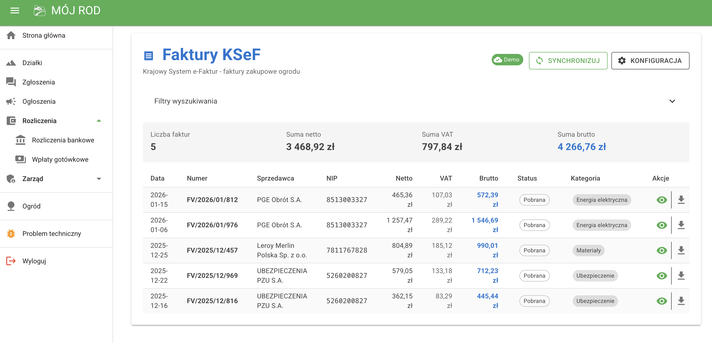 Integracja z KSeF - lista faktur z Krajowego Systemu e-Faktur w aplikacji MÓJ ROD