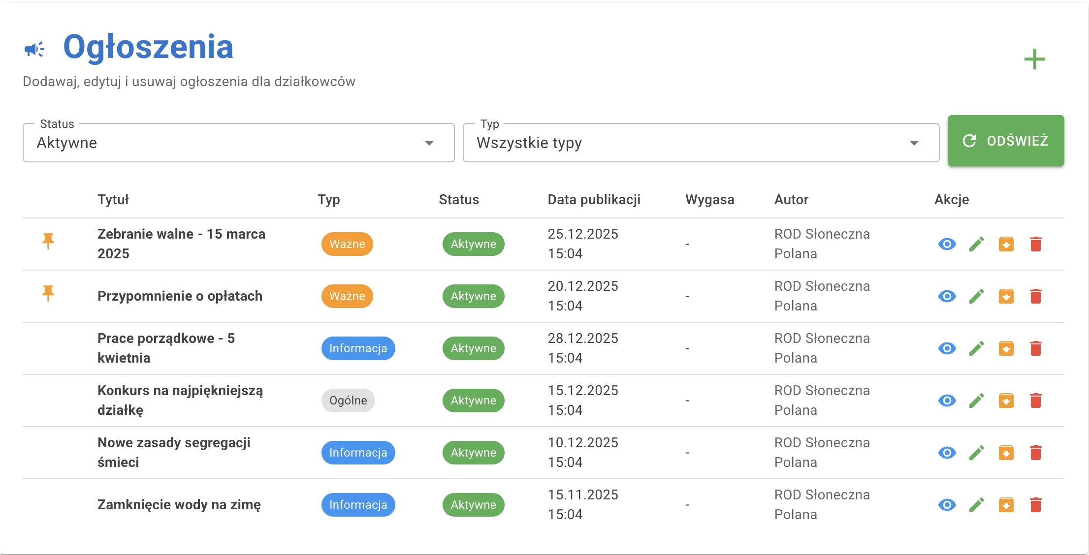 Tablica ogłoszeń w systemie MÓJ ROD