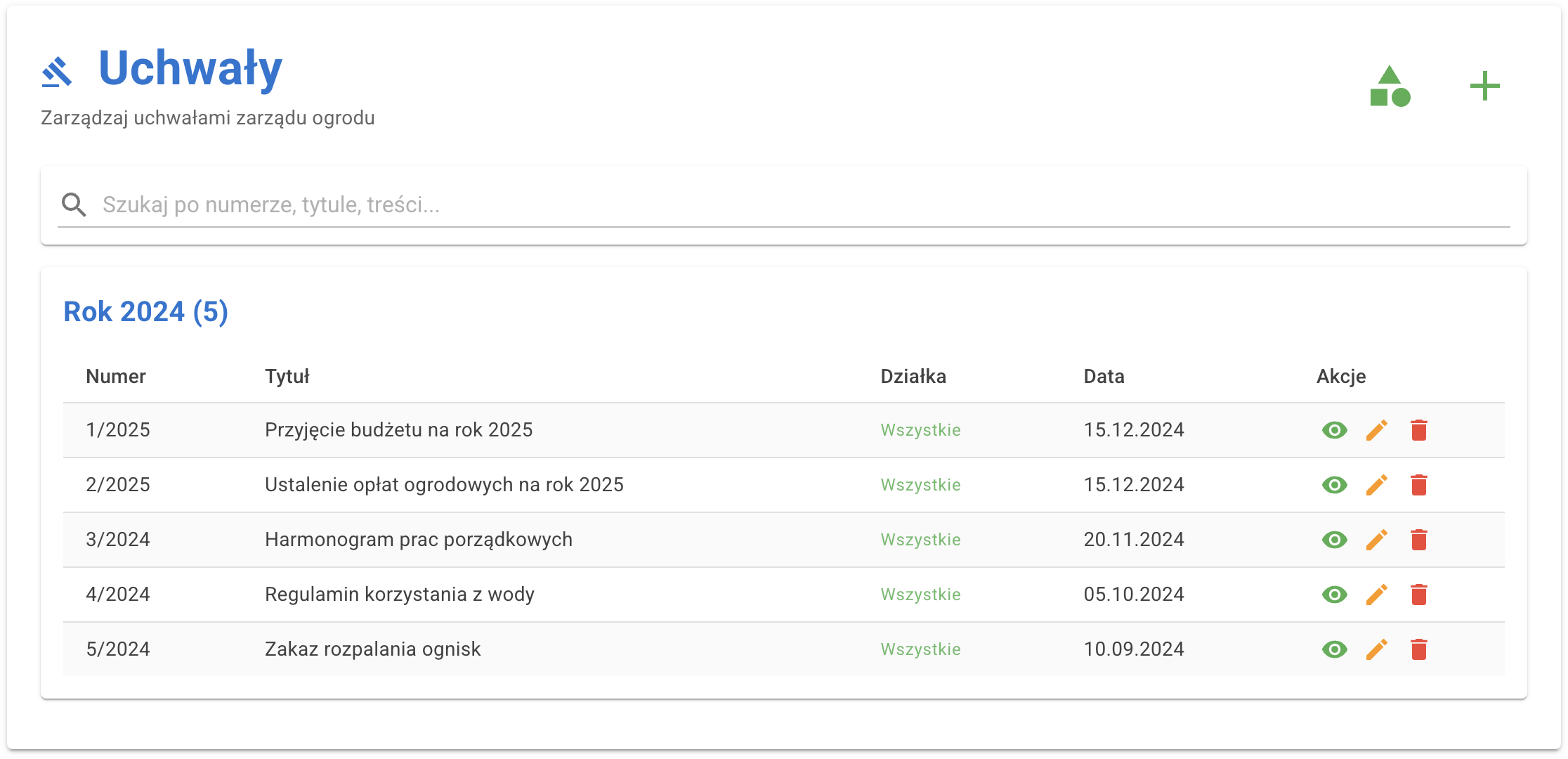 Zarządzanie uchwałami ROD - szablony i eksport dokumentów