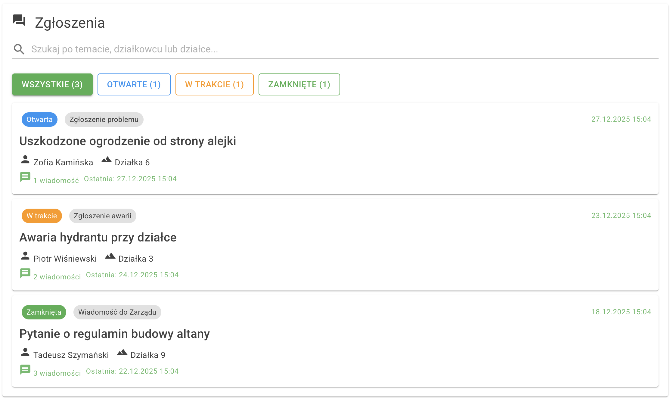 Zgłoszenia awarii i problemów ROD - obsługa działkowców online
