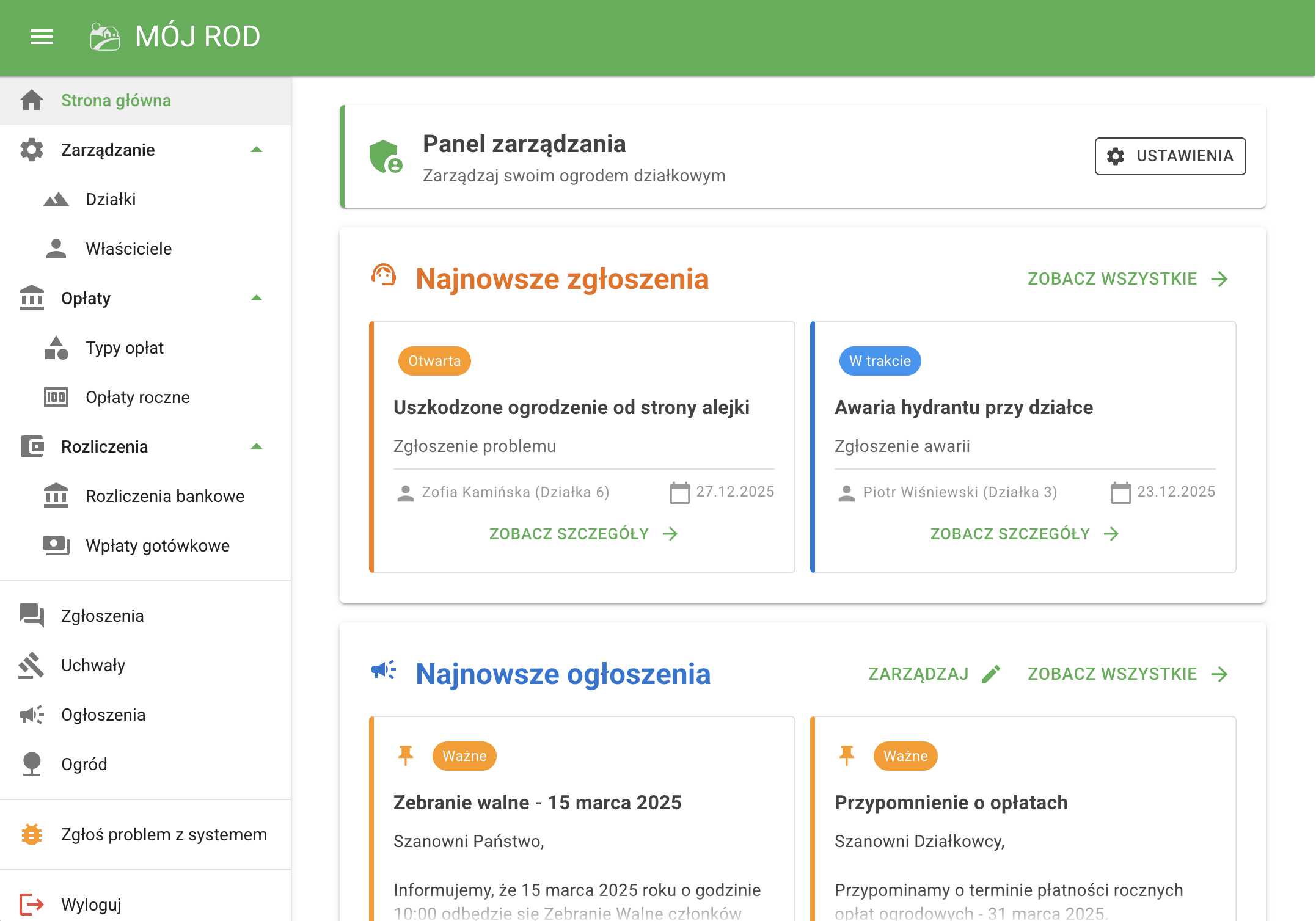 System zarządzania ROD - MÓJ ROD - zarządzanie ogrodem działkowym online